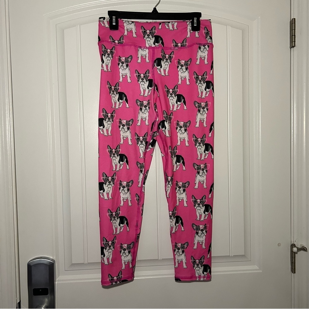 EVCR Pink French Bull Dog Print Leggings Size Large